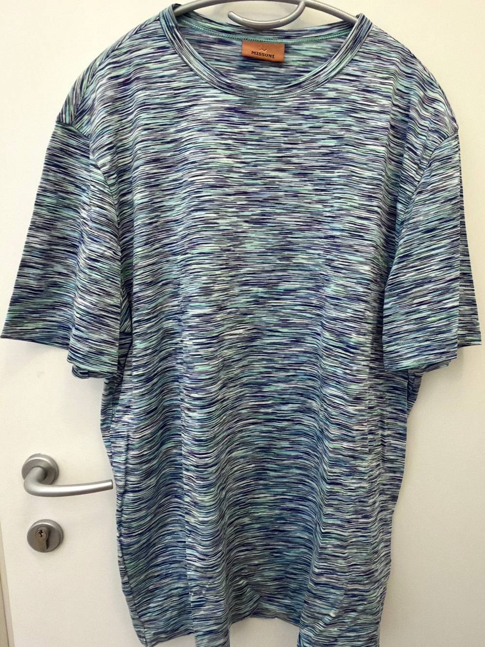 Missoni Blue Multi-Stripe Short Sleeve Crewneck Shirt XL